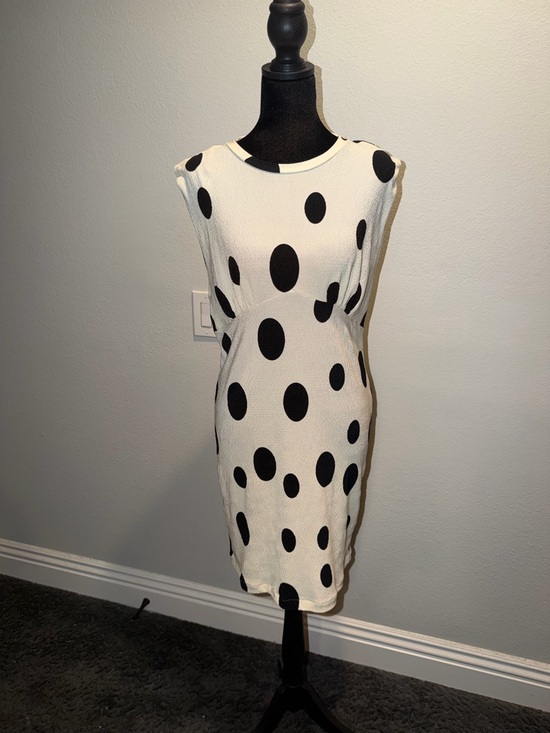 Zara Dresses & Skirts - Zara White Midi Dress with Black Polka Dots